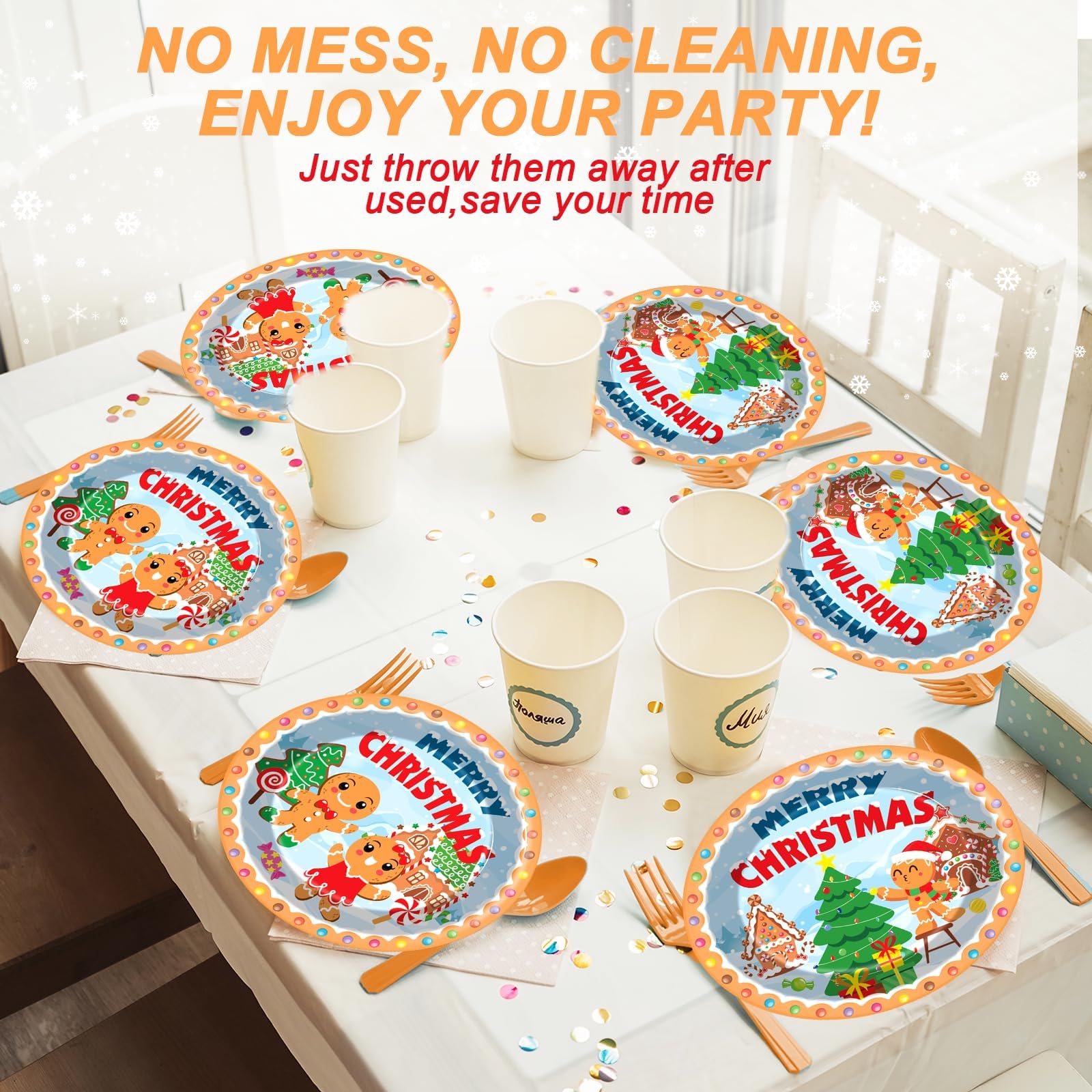 50 platos de papel ovalados de pan de jengibre de Navidad, grandes, desechables, de 11 pulgadas, para casa, hombre, platos de papel de Navidad, suministros de fiesta temática de pan de jengibre,