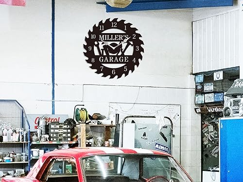 Miniatura 6 de Reloj de garaje de metal personalizado, reloj de taller de metal personalizado, decoración de pared de garaje personalizado, regalo para el día del