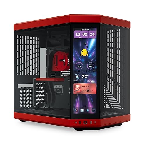 HYTE Y70 Touch Infinite Dual Chamber ATX Mid Tower Modern Aesthetic Case with Integrated 2.5K LCD Touchscreen - Black Cherry/Red - Red - Y70 TTi