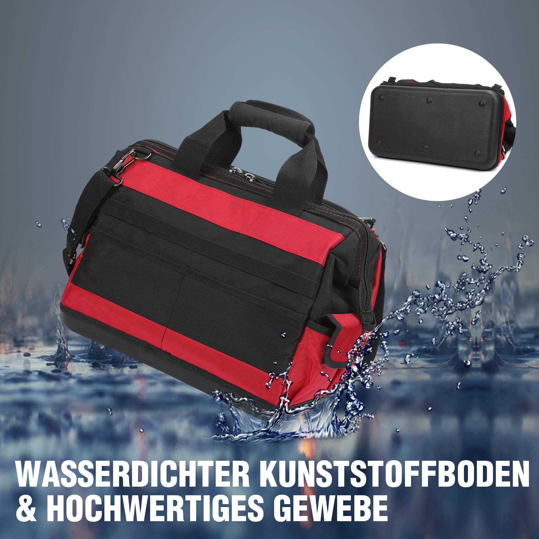 WORKPRO Elektriker Wasserdichte Werkzeugtasche Profi, weite Öffnung & große Kapazität 42CM/16" aus 1680D Polyester, Schultergurt verstellbar, Multifunktion für Heimwerker Handwerker
