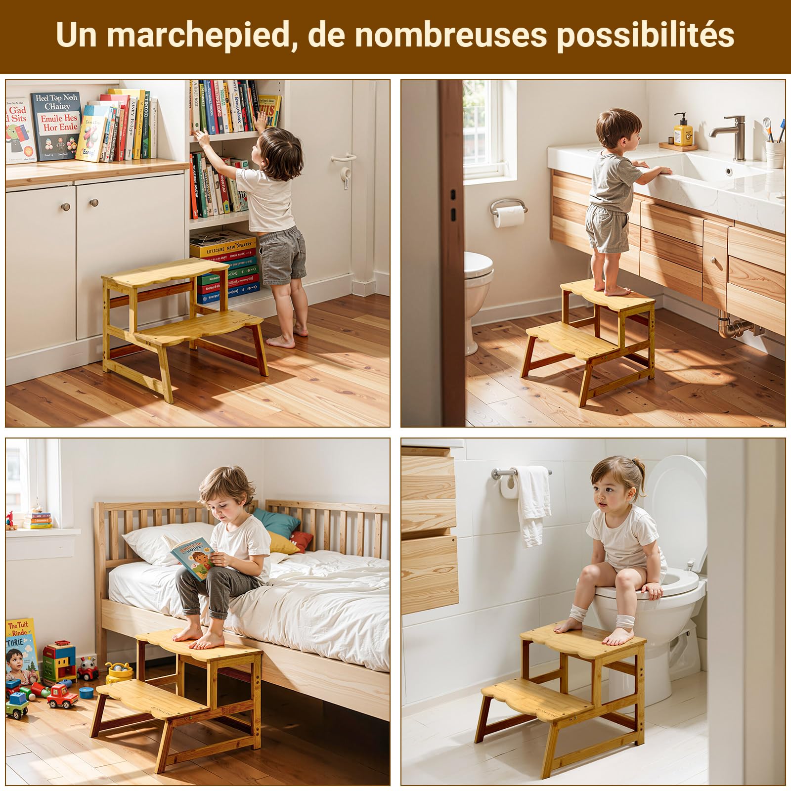 COSYLAND Tour d’Observation Montessori pour Enfant – Chaise d’Apprentissage Bébé Sécurisée, Tabouret en Forme Nuage Antidérapant pour Salle de Bain, Toilettes et Chambre – Natural