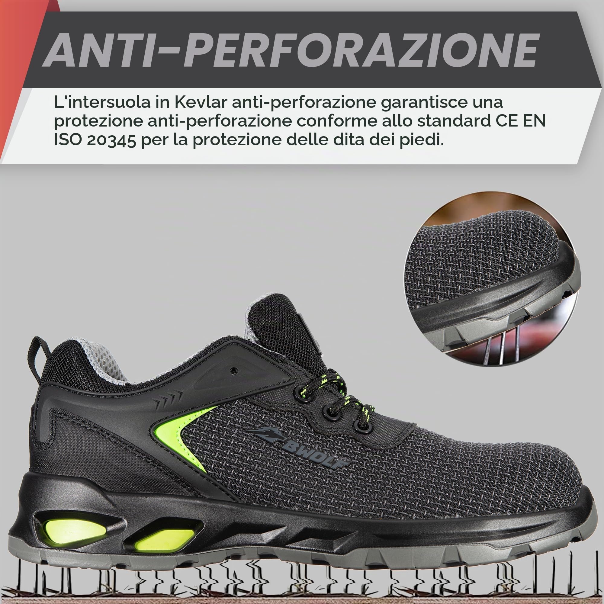 BWOLF S3S Scarpe Antinfortunistiche Uomo S3 da Materiale Innovativo, Impermeabili, 4x4 Grip Tech, Suola Ergo ESD