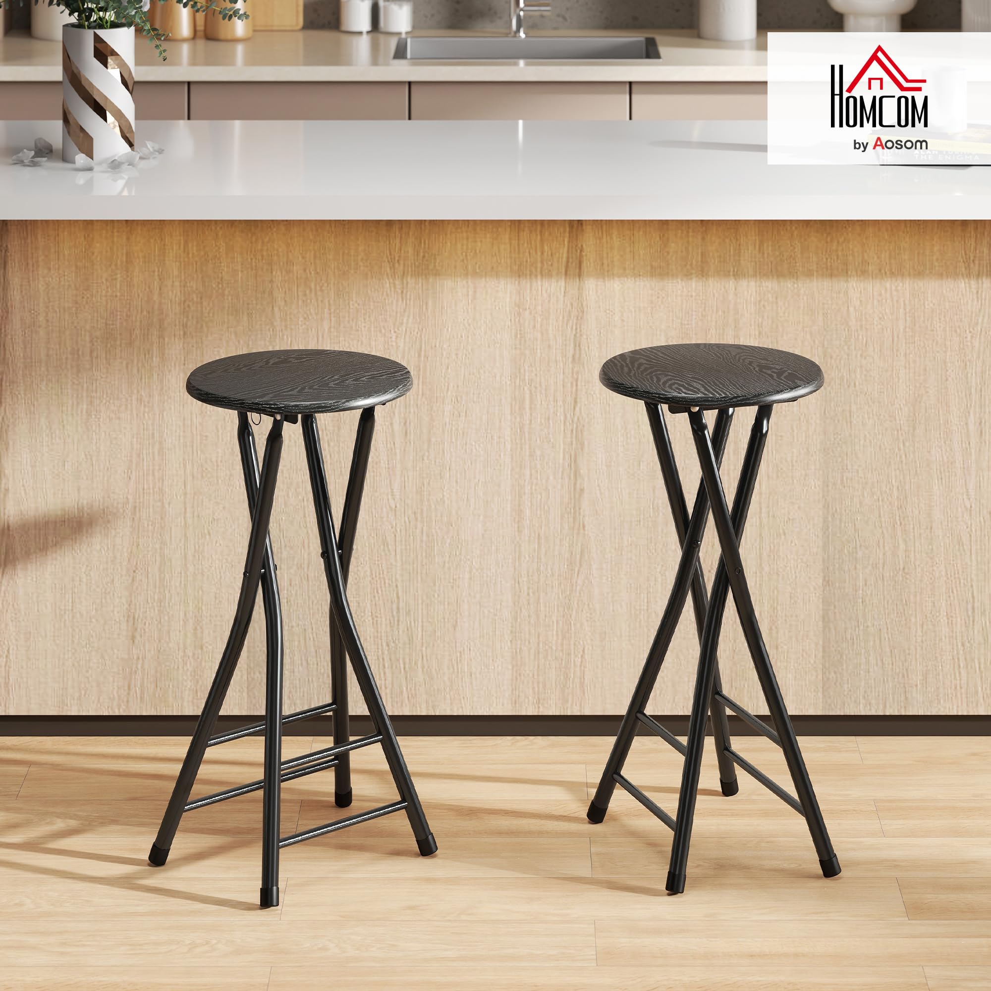 HOMCOM Sgabelli bar pieghevoli 24" altezza bancone per isola cucina nero