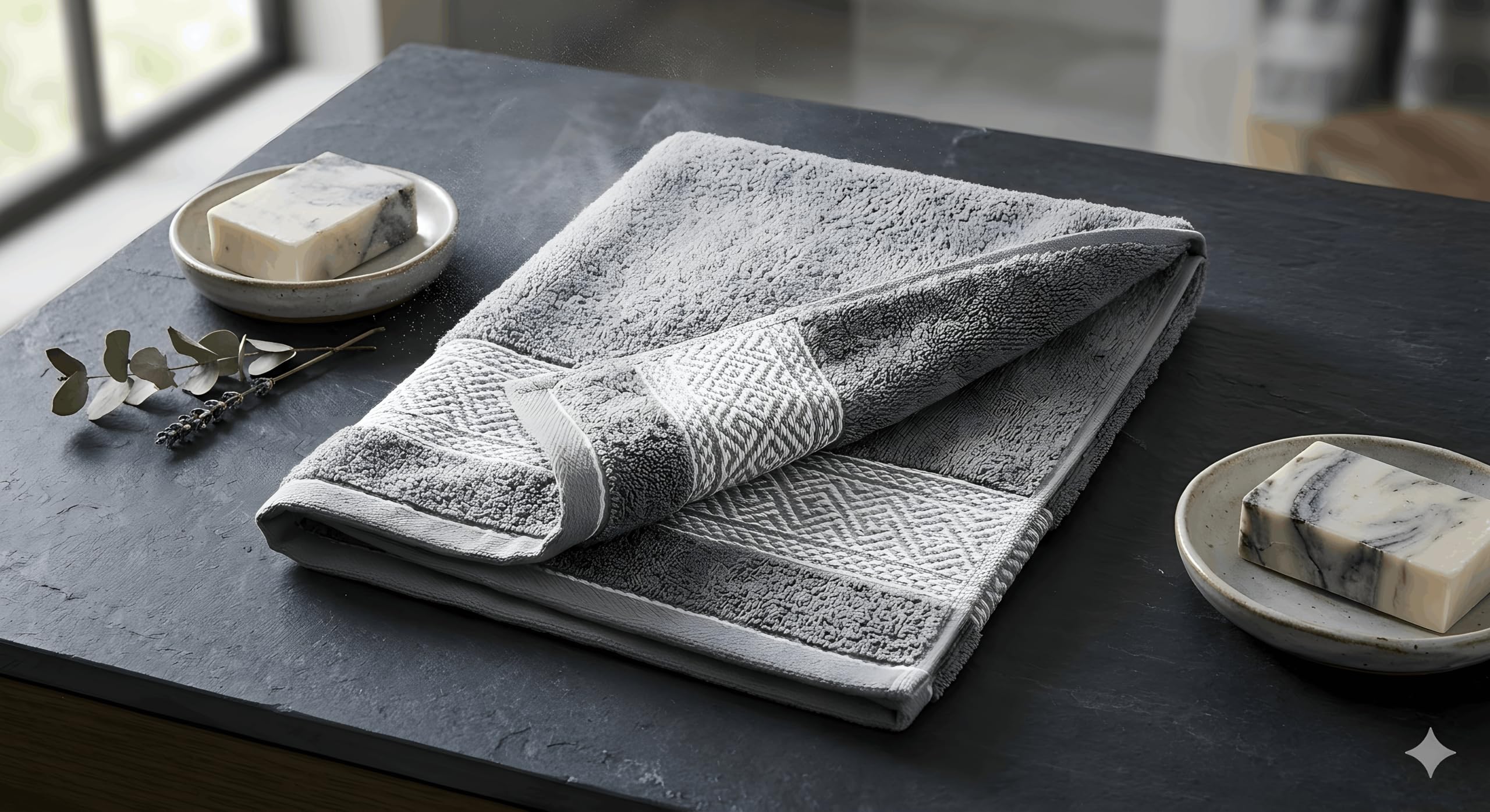タオル rina Celina Luxury Cotton Hand Towel Set, Grey, Soft Terry Cloth