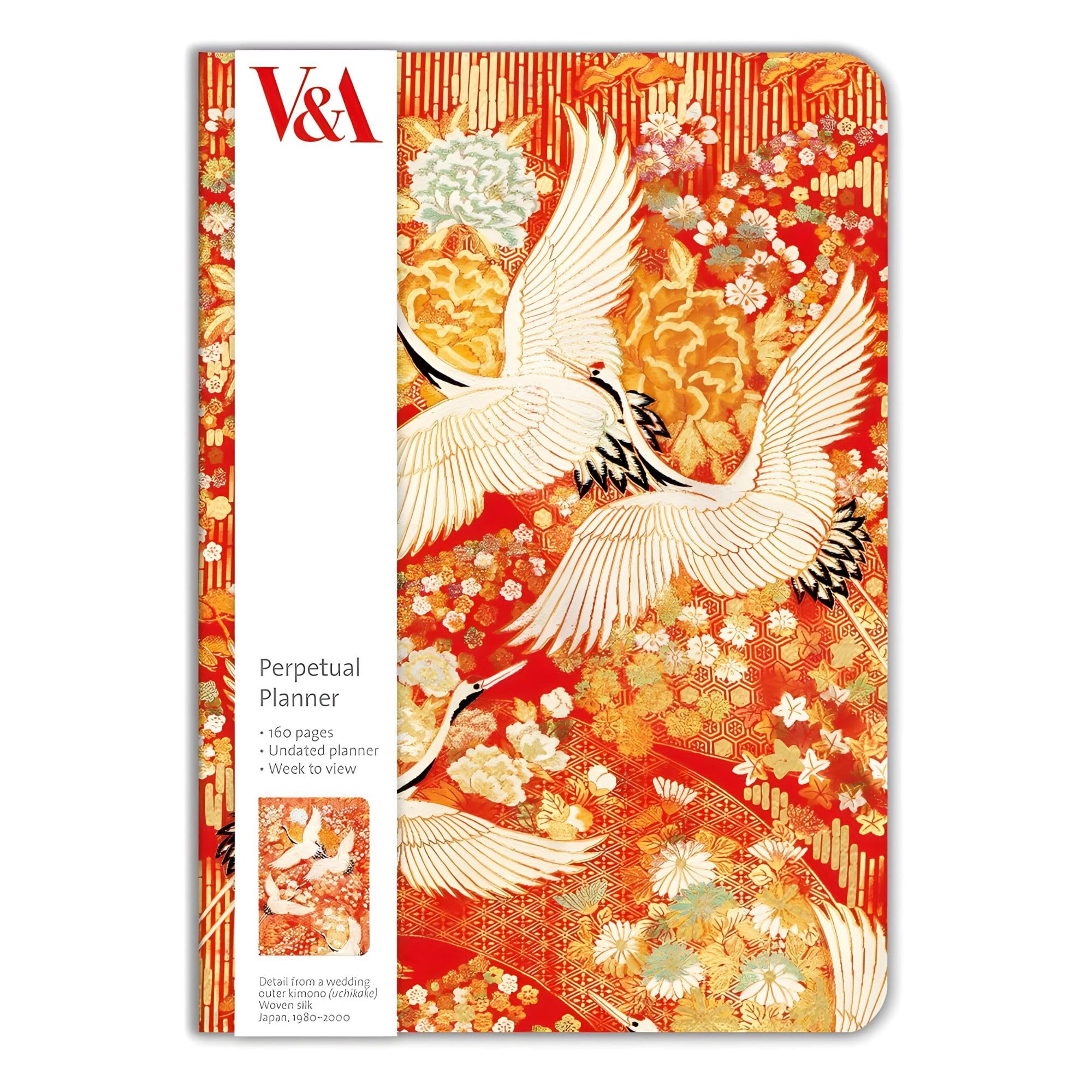 Museums & Galleries Perpetual Planner Diary - 148 x 210mm - Kimono Cranes Oriental Design - V&A Museum - Artistic Stationery - Undated Journal Diary