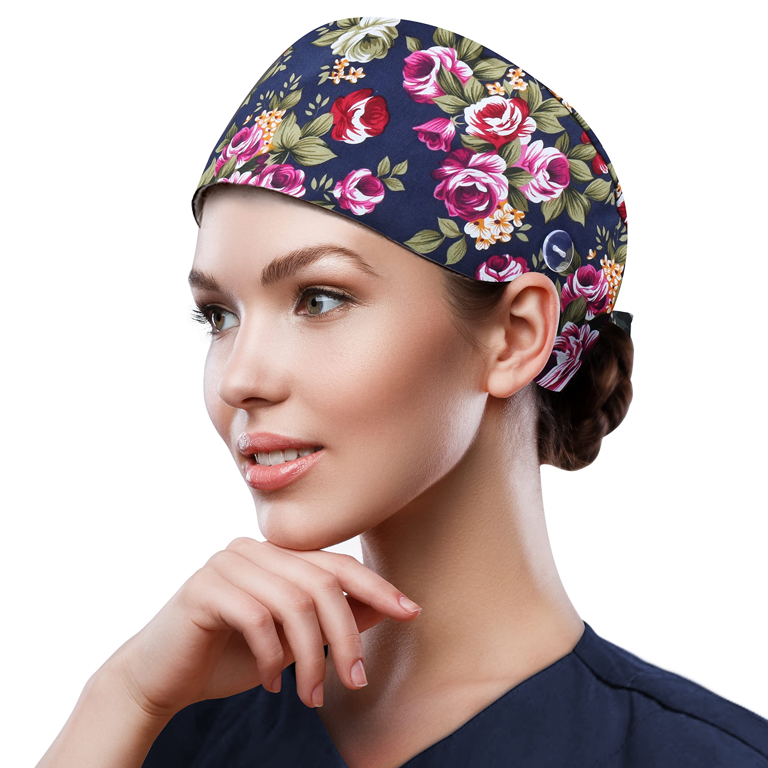 QBA Adjustable Working Cap with Button, Cotton Working Hat Sweatband, Elastic Bandage Tie Back Hats for Women & Men, One Size