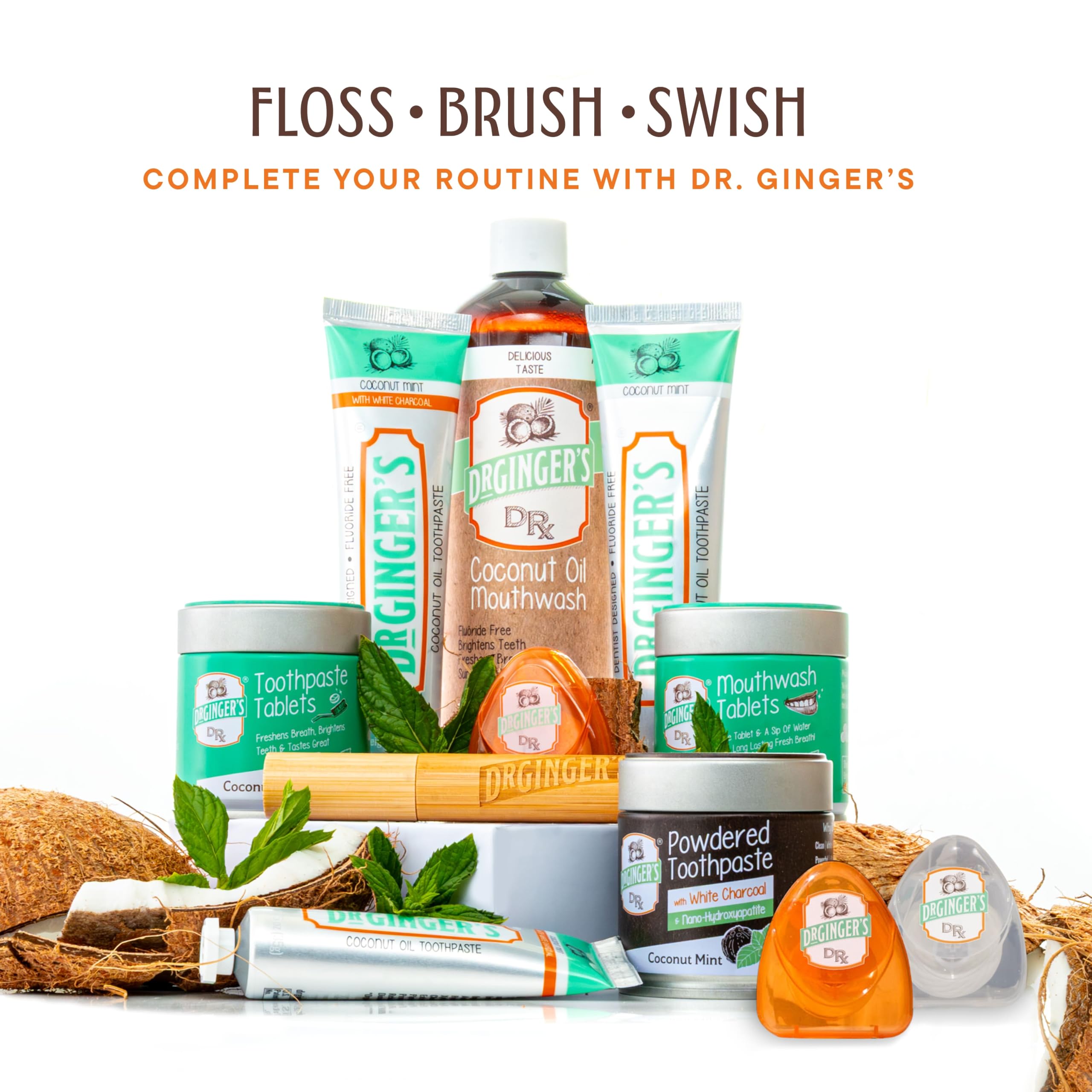 Dr. Gingers - Menta de coco con pasta de dientes de aceite de coco sin fluoruro - 4 oz.