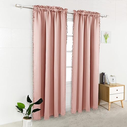 Miniatura 8 de LORDTEX Cortinas opacas con pompones para dormitorio, cortinas con aislamiento térmico, barra de bloqueo de luz solar, bolsillo para barra, cortinas