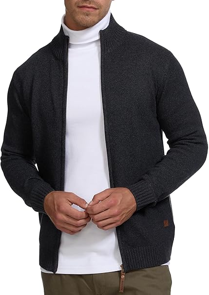 Cardigan Zip Homme Indicode - Veste Sweat à Col Montant, Coupe Droite, Style Décontracté