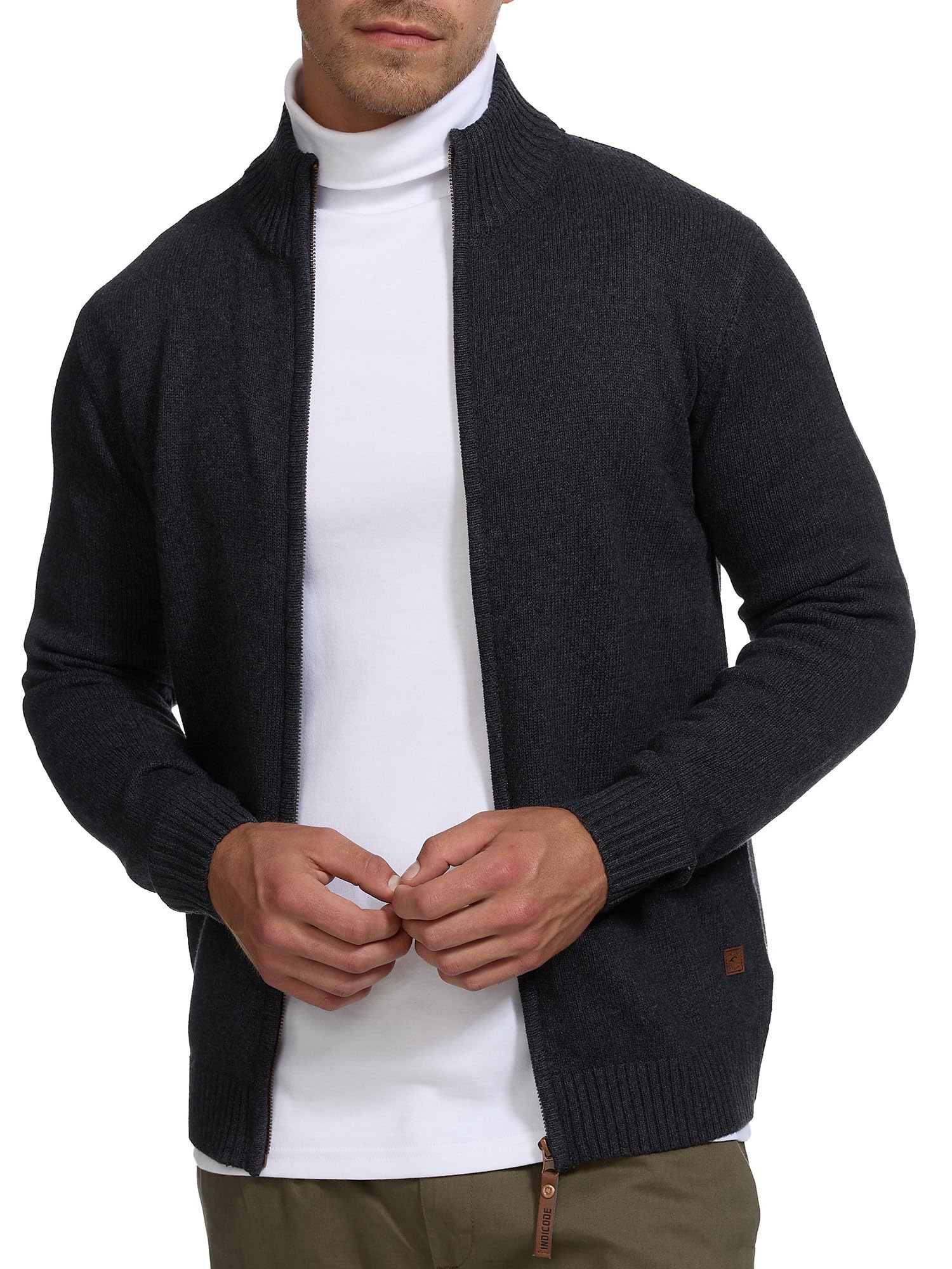Indicode Herren INLut Strickjacke mit Stehkragen und Reißverschluss | Cardigan Feinstrickjacke für Männer