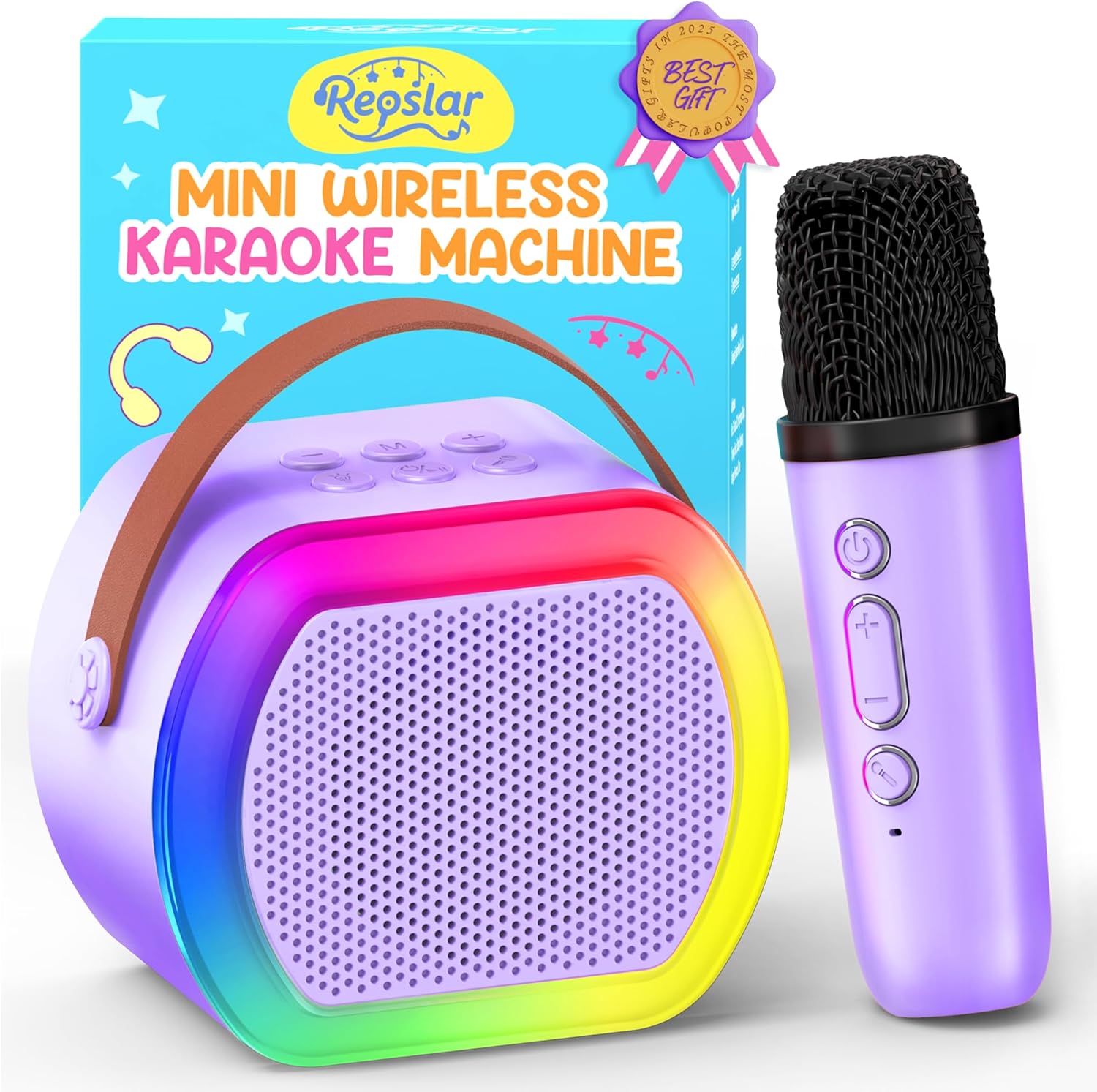 Mini Karaoke Machine with Wireless Microphones,2025 TOP Kids Portable Karaoke Machine for 3, 4, 5, 6, 7, 8, 9,10,11,12+Year Old, Best Birthday Christmas Toy Gift Purple-1Mic