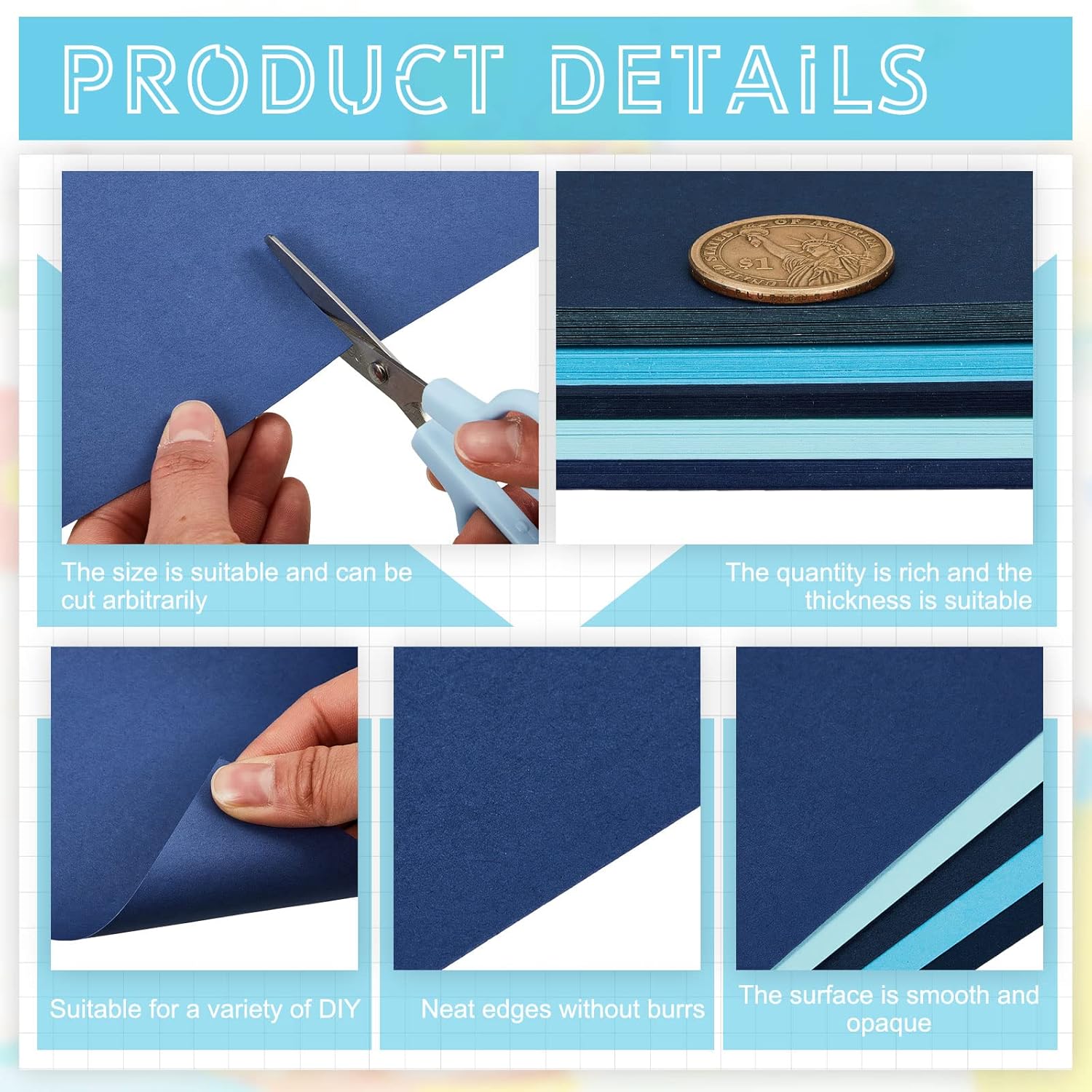 Sinmoe 100 Sheets 5 Shades Cardstock Paper 8.5 x 11 Inches 180gsm Solid Core Printer Paper for Scrapbooking DIY Arts Crafts Making Office Home Supplies (Blue Series) - Image 4