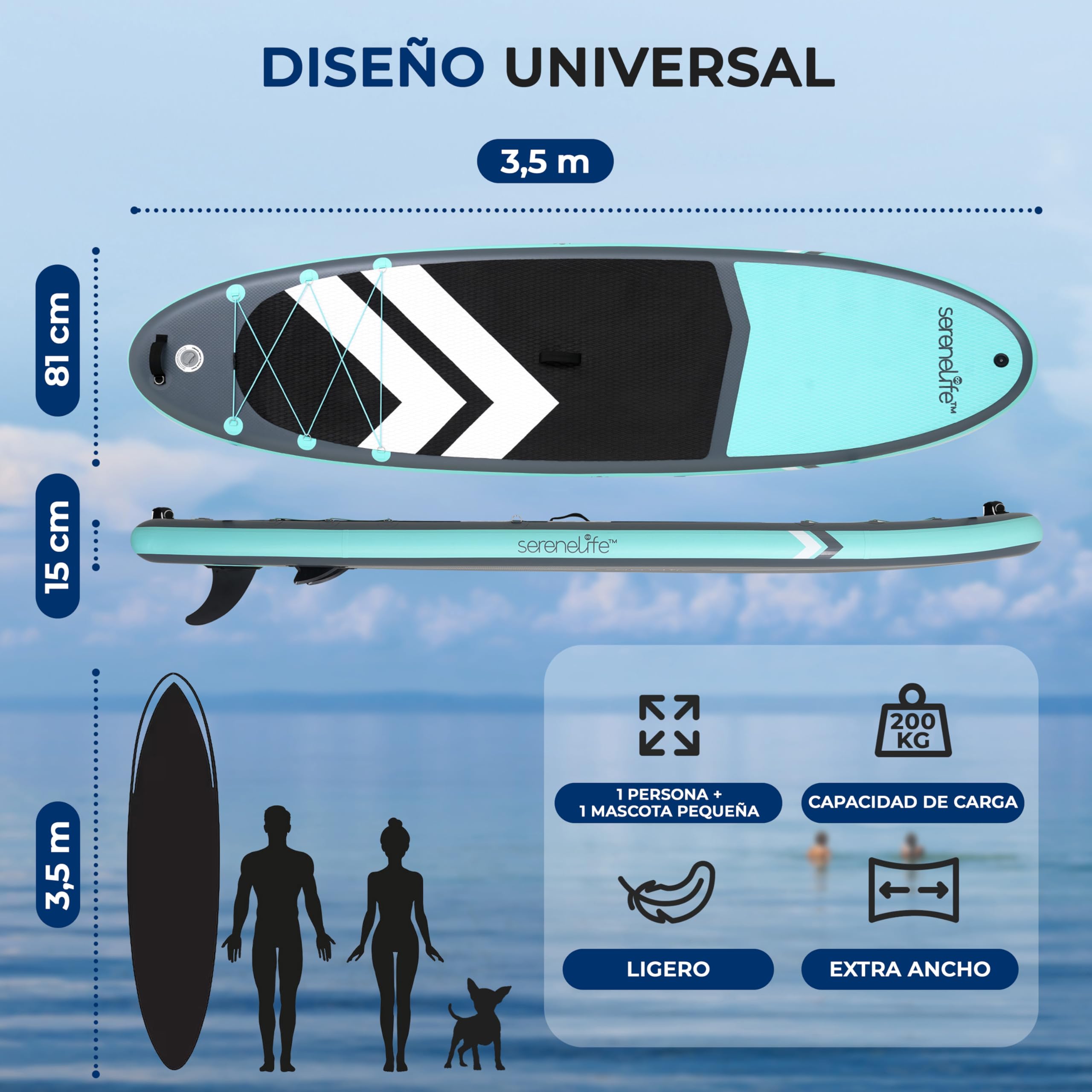 SereneLife Tabla Paddle Surf Hinchable XL