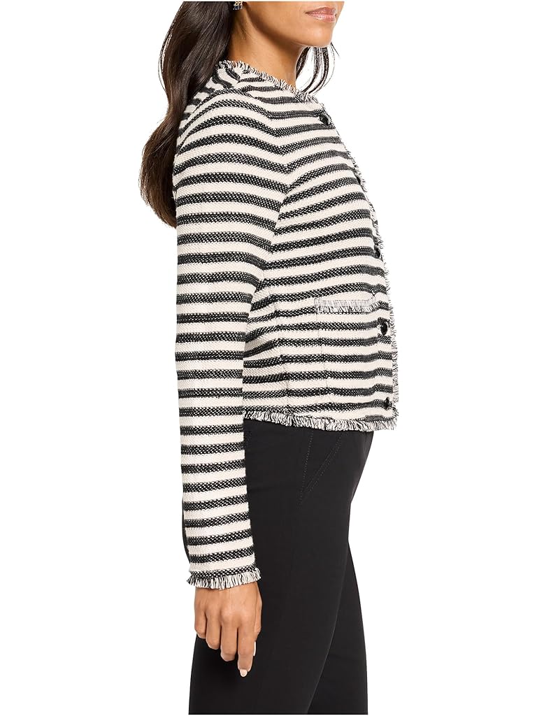 Black NIC+ZOE Petite Striped Fringe Mix Femme Knit Jacket