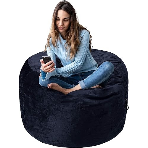 Amazon Basics Memory Foam Filled Bean Bag Chair with Microfiber Cover, 3 ft, Blue, Solid