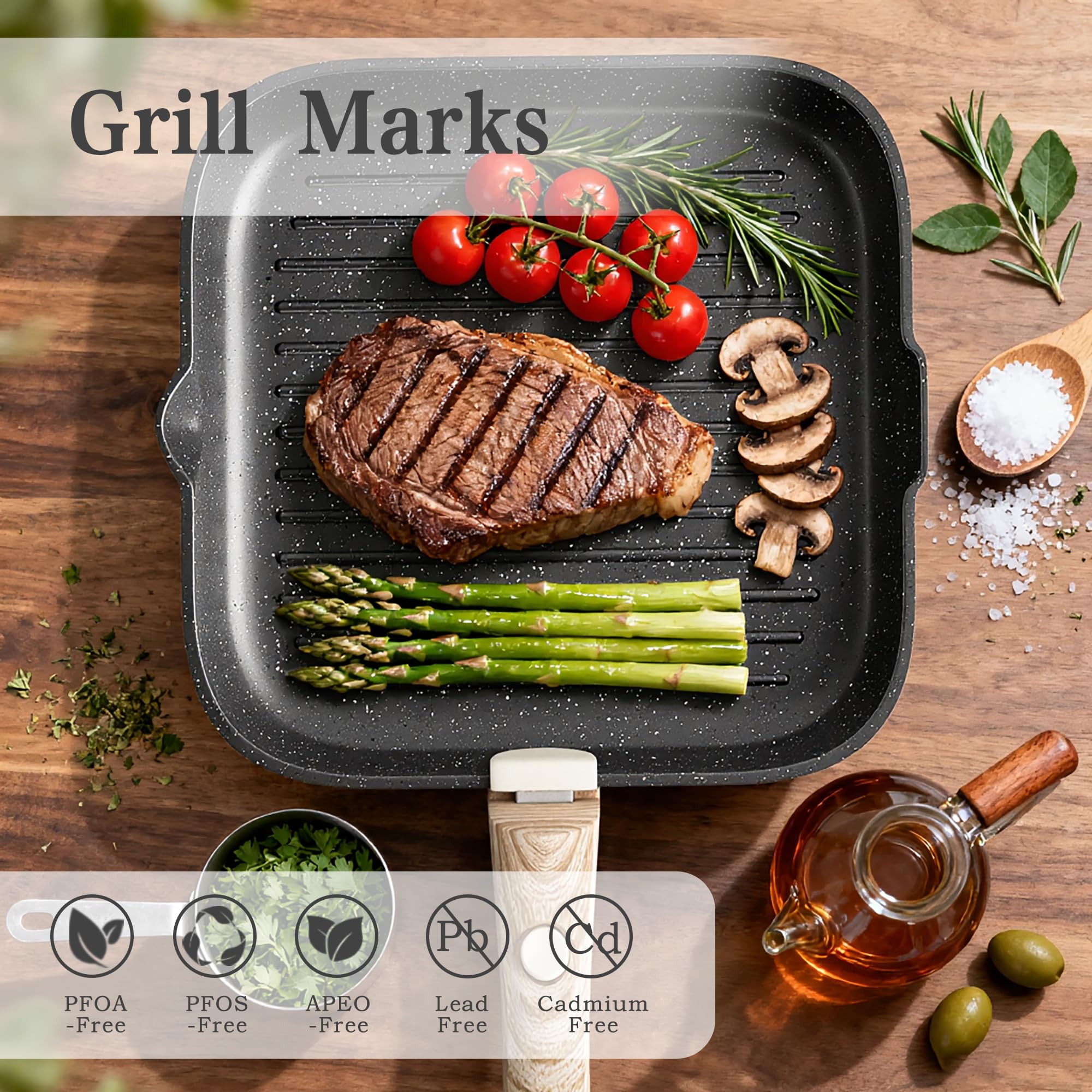RIOVARM Indukcyjna patelnia grillowa 28 cm nieprzywierająca patelnia do steków czarna
