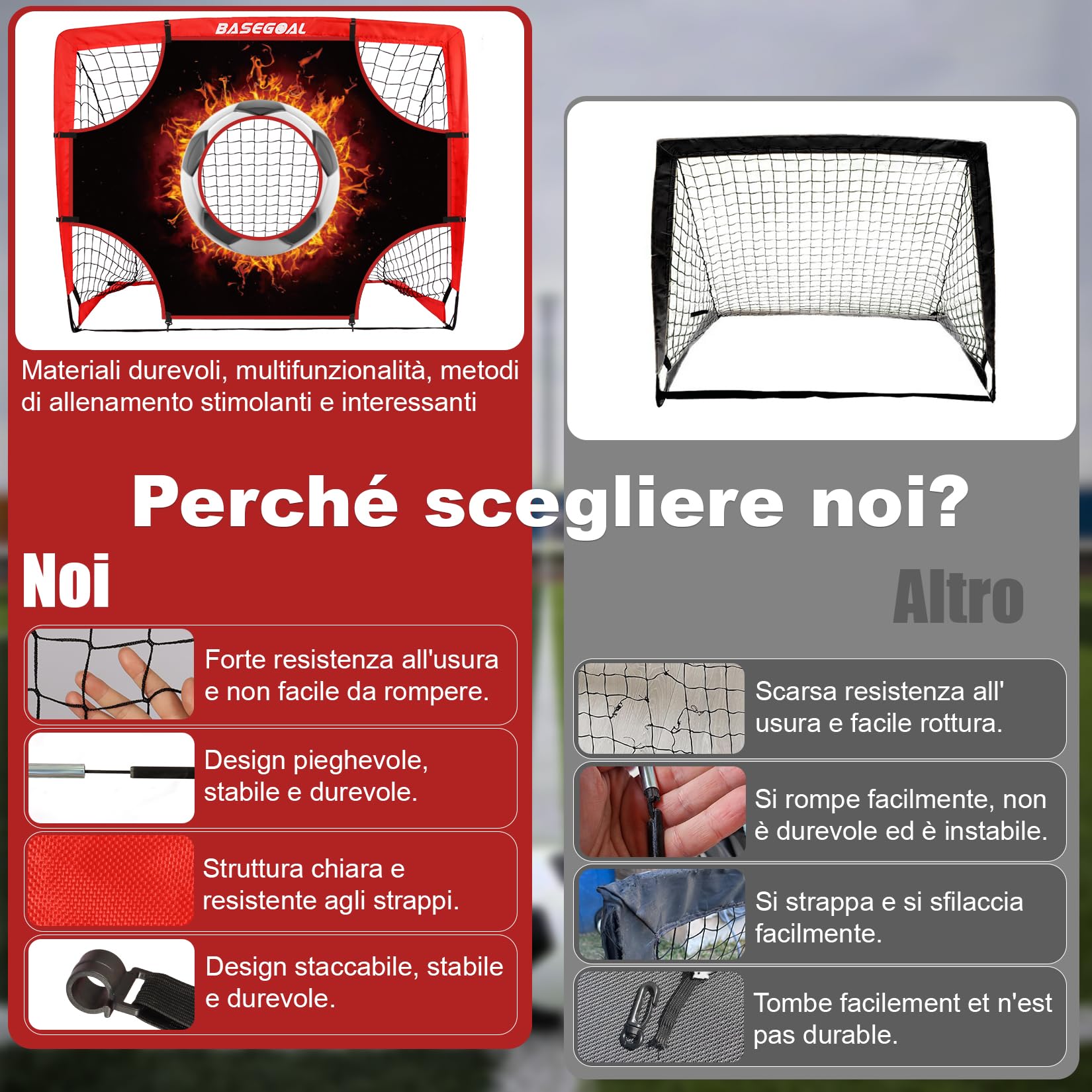 BaseGoal Porta da Calcio per Giardino 120x90cm con Completo per Allenamento