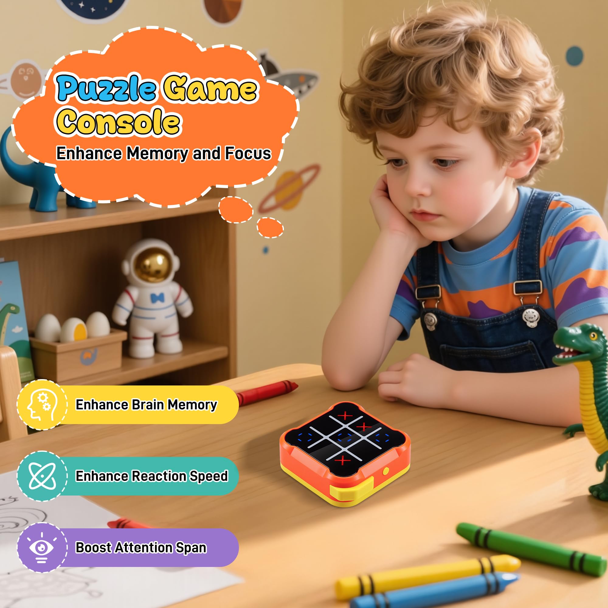 Elettronico Tic Tac Toe Bolt Gioco 4-in-1, Console Giochi Tris Elettronico Silenziosa, Giochi Portatili da Viaggio, Gioco di Reazione e Logica per Adulti, Ricaricabile (1-4 Giocatori), Arancione