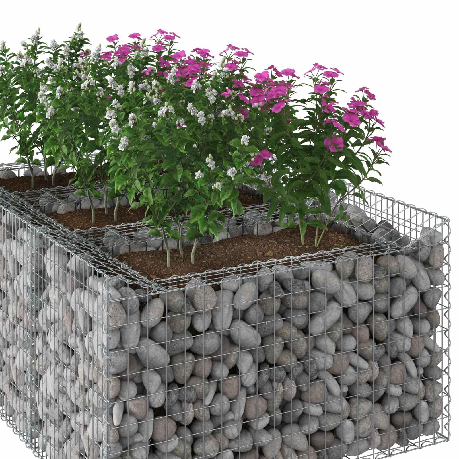Gabionen Zaun mit Hochbeet Steingabionen Steinkorb Gabionenwand Gabionenkörbe Gabionengitter Drahtkorb Steingabionen 150 x 100 x 60 cm
