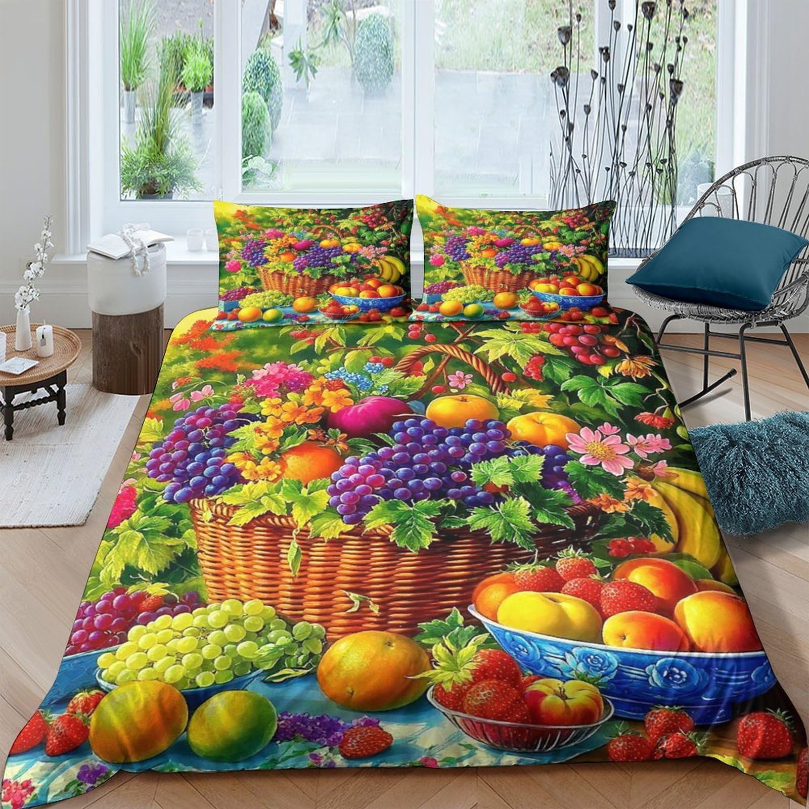 Housse de couette fermeture éclair à motif fruits 3D en couleur douce hypoallergénique