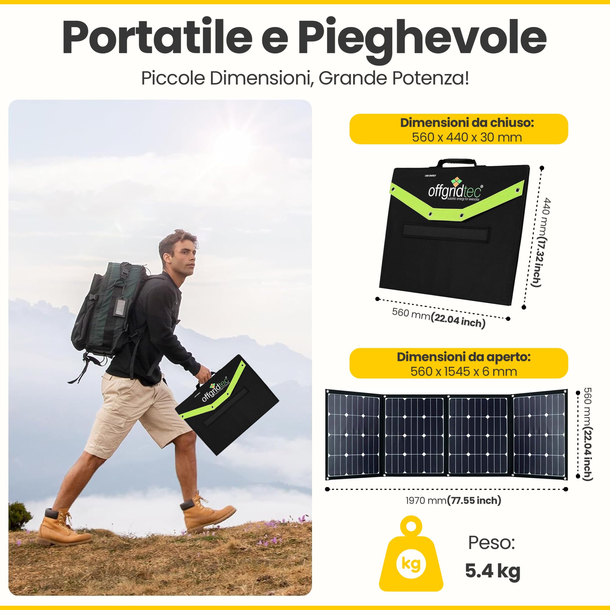 Offgridtec FSP-2 180W pannello solare pieghevole con celle Sunpower backcontact ad alta efficienza senza regolatore di carica con pratico manico per trasporto e vano per cavi. per campeggio caravan