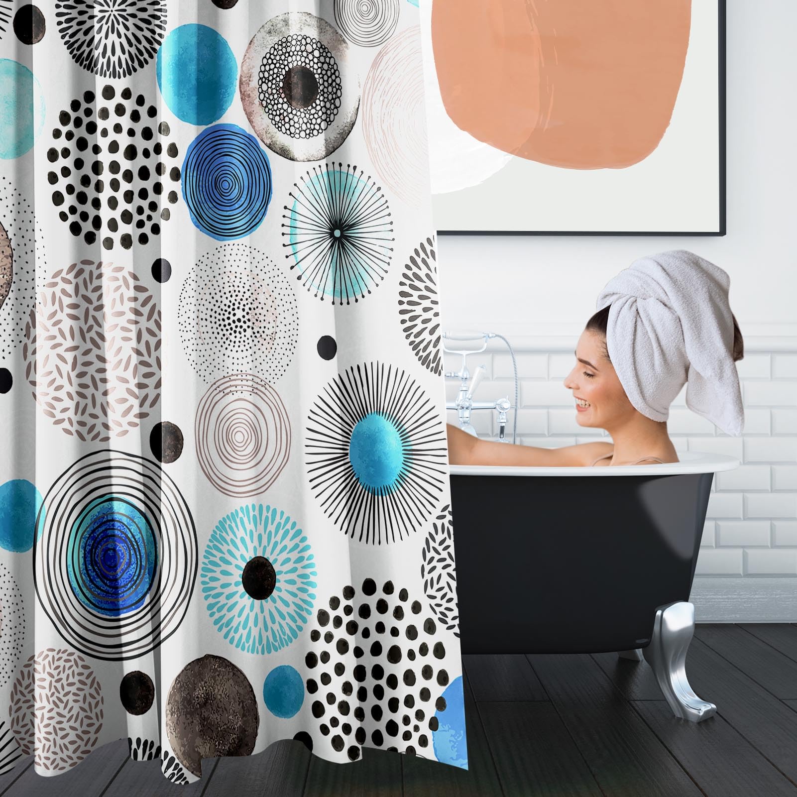 Tenda da bagno con stampa 3D con fiori e set da 4 pezzi con tappetini da bagno, tende da bagno in tessuto di poliestere tende da doccia floreale impermeabile con ganci, 1
