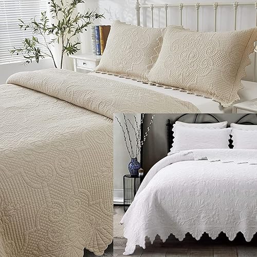 Brandream Juego de edredones de tamaño King Matelasse Juego de ropa de cama de lujo de granja de algodón acolchado colchas de 6 piezas