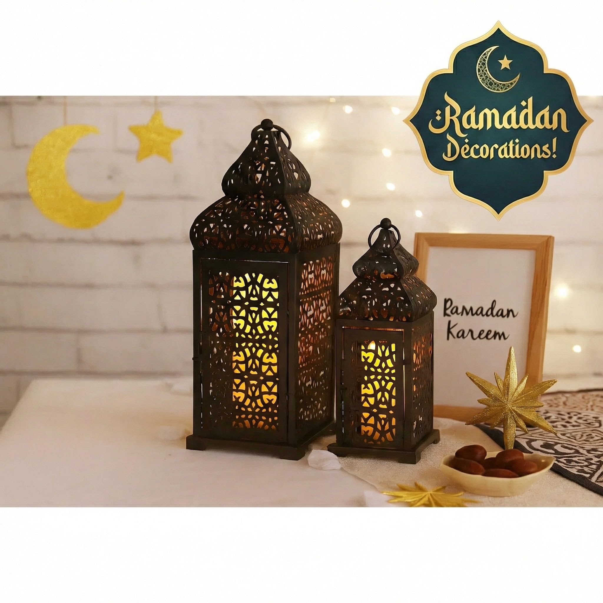 Vela Lanterns Tempio Marocchino Candele Lanterne, Nero, Set di 2