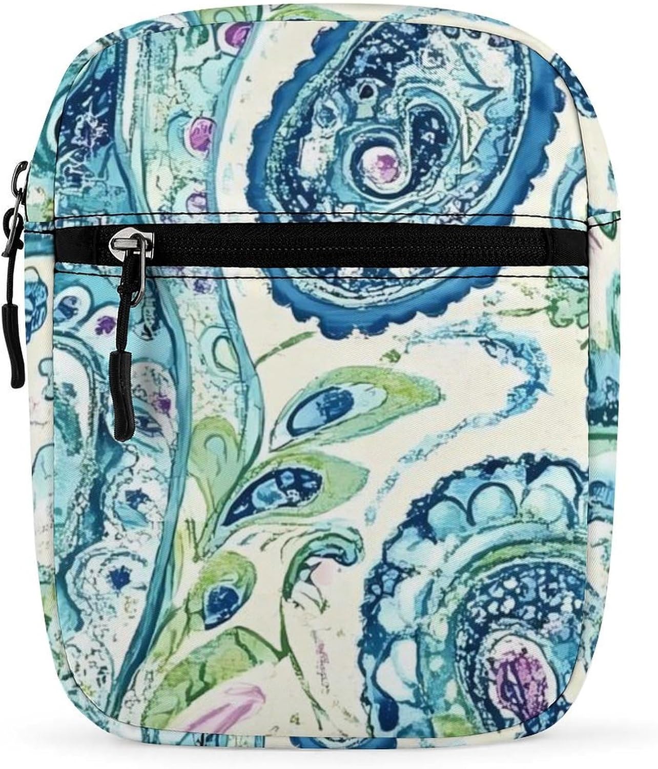 Paisley Pattern Blue Green Small Crossbody Bag Sling Shoulder Satchel | for women men,work travel workout,detachable and adjustable shoulder strap