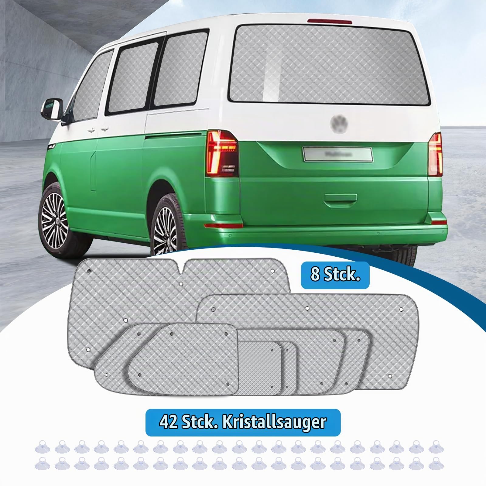 Sonnenschutz Auto Frontscheibe für VW T4 LWB, 8-teilig Innen Thermomatte Fahrerhaus, UV-Schutz Auto Sonnenblende mit Aufbewahrungsbeutel