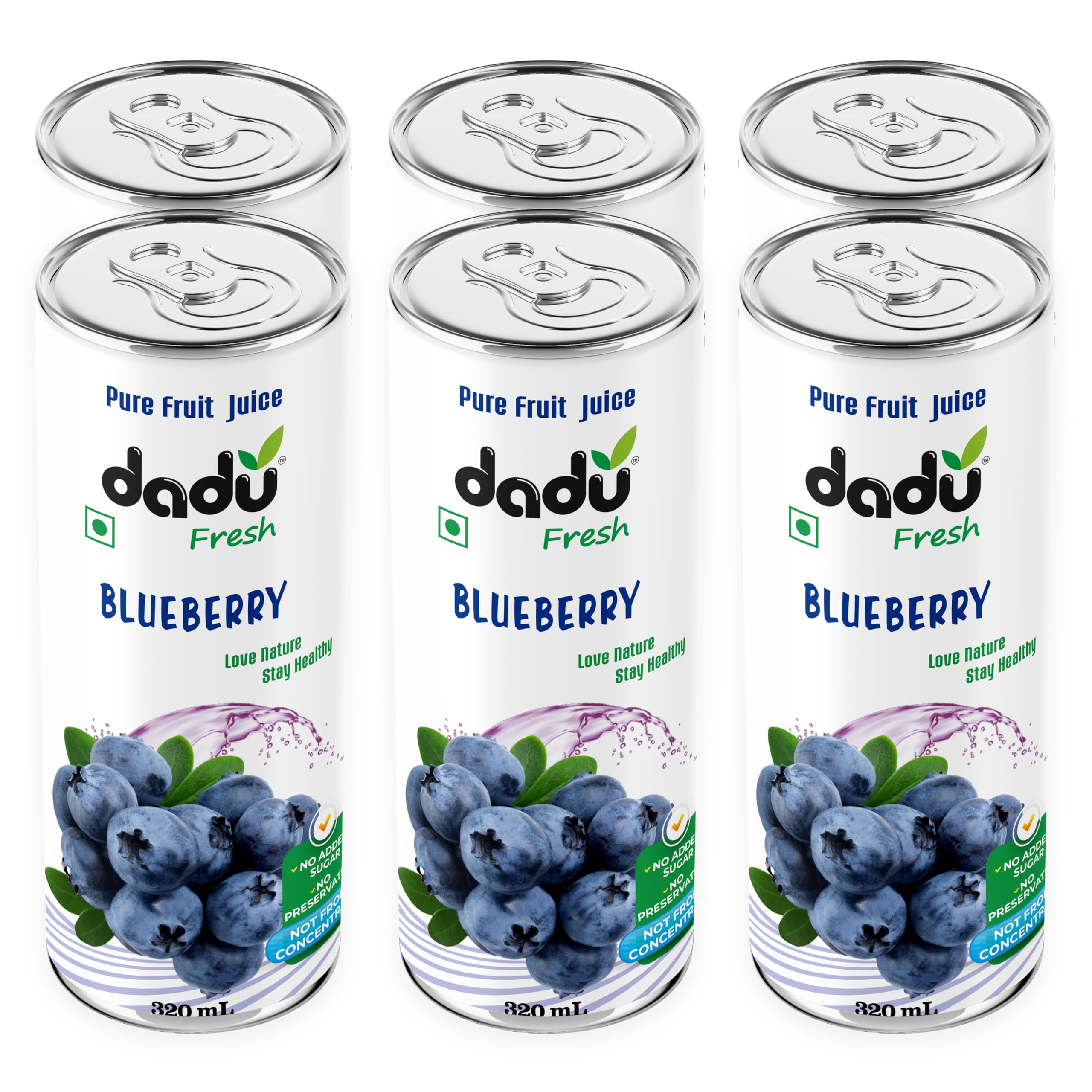 Dadu Fresh Blueberry Juice | Pure Natural Fruit Healthy Beverage | Not from Concentrate, No Added Sugar, No Preservatives or Artificial Flavours | Vitamin Rich & Naturally Refreshing | 6 Cans x 320ml (1920ml)-image-8
