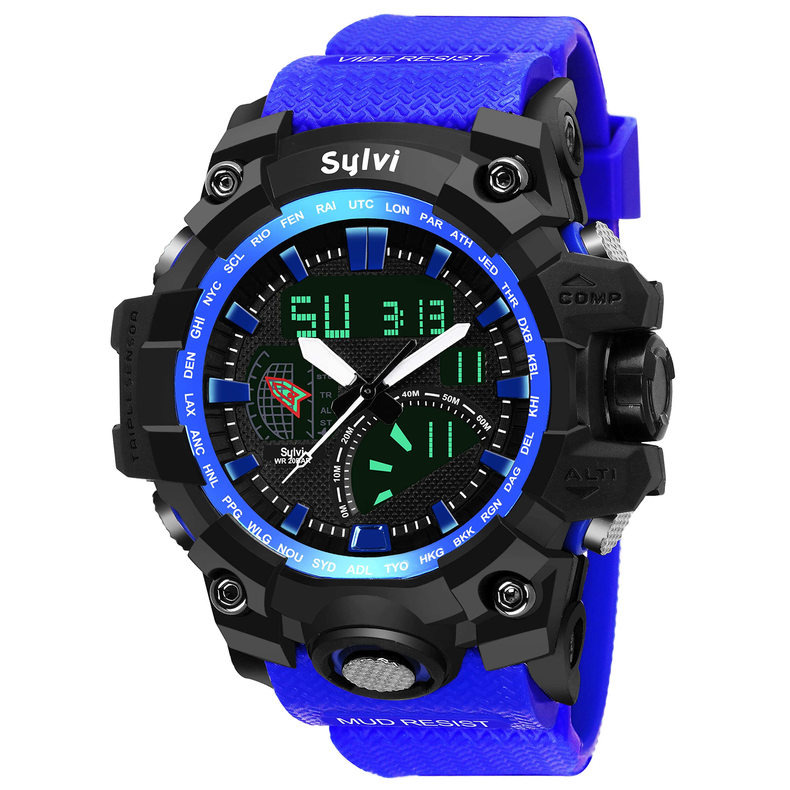 Sylvi Wrist Watch for Men | Multi-Functional Sports Analog Digital Watch for Men | Water Resistance | Men Wrist Watch with Chronograph | Silicone Strap Watches for Men (Blue) (B07KTS8DSM) Amazon Price History, Amazon Price Tracker