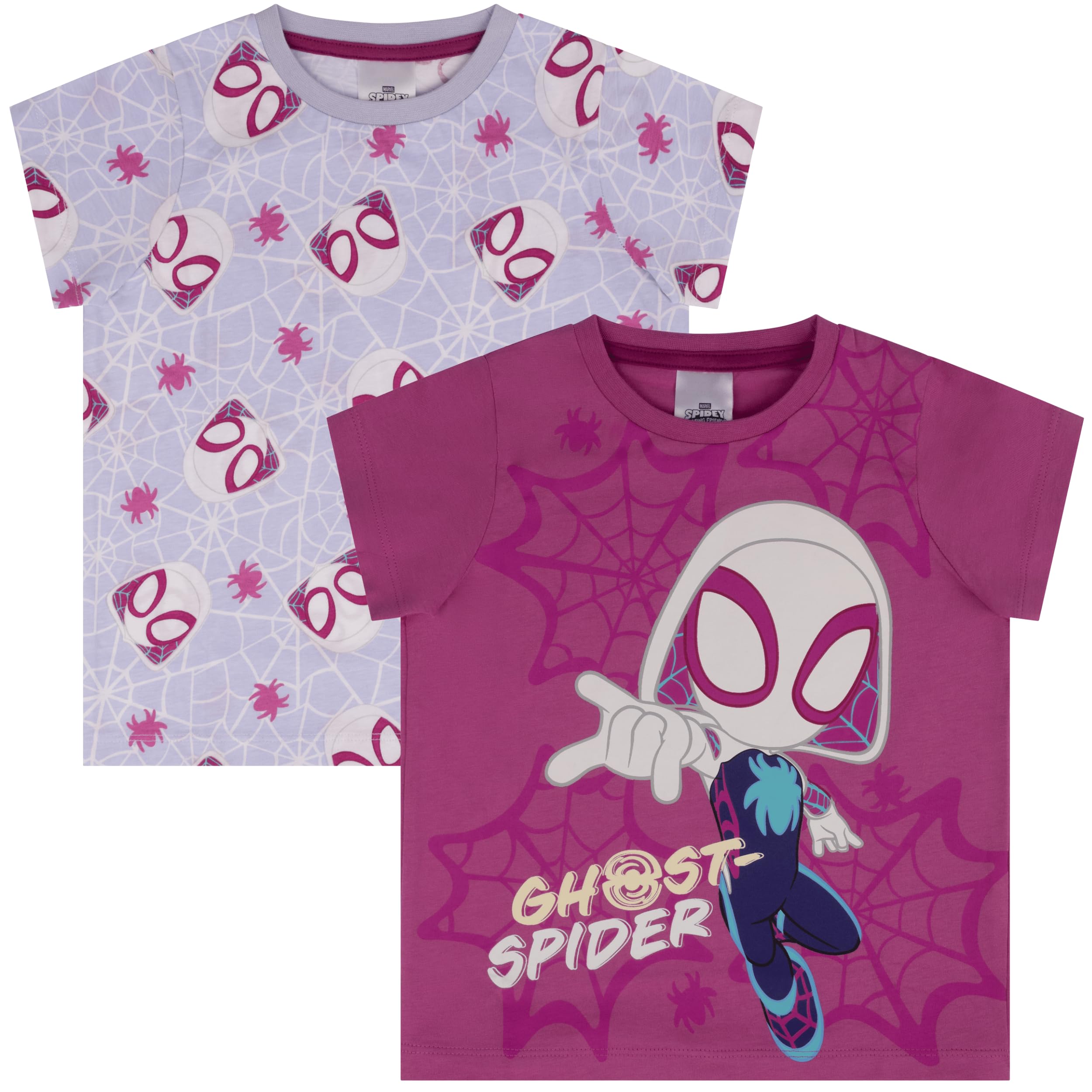 Marvel Ghost Spider, Spiderman, Paquete de 2 Camisetas de Manga Corta para Niñas - 100% Algodón, Multicolor, Multicolor