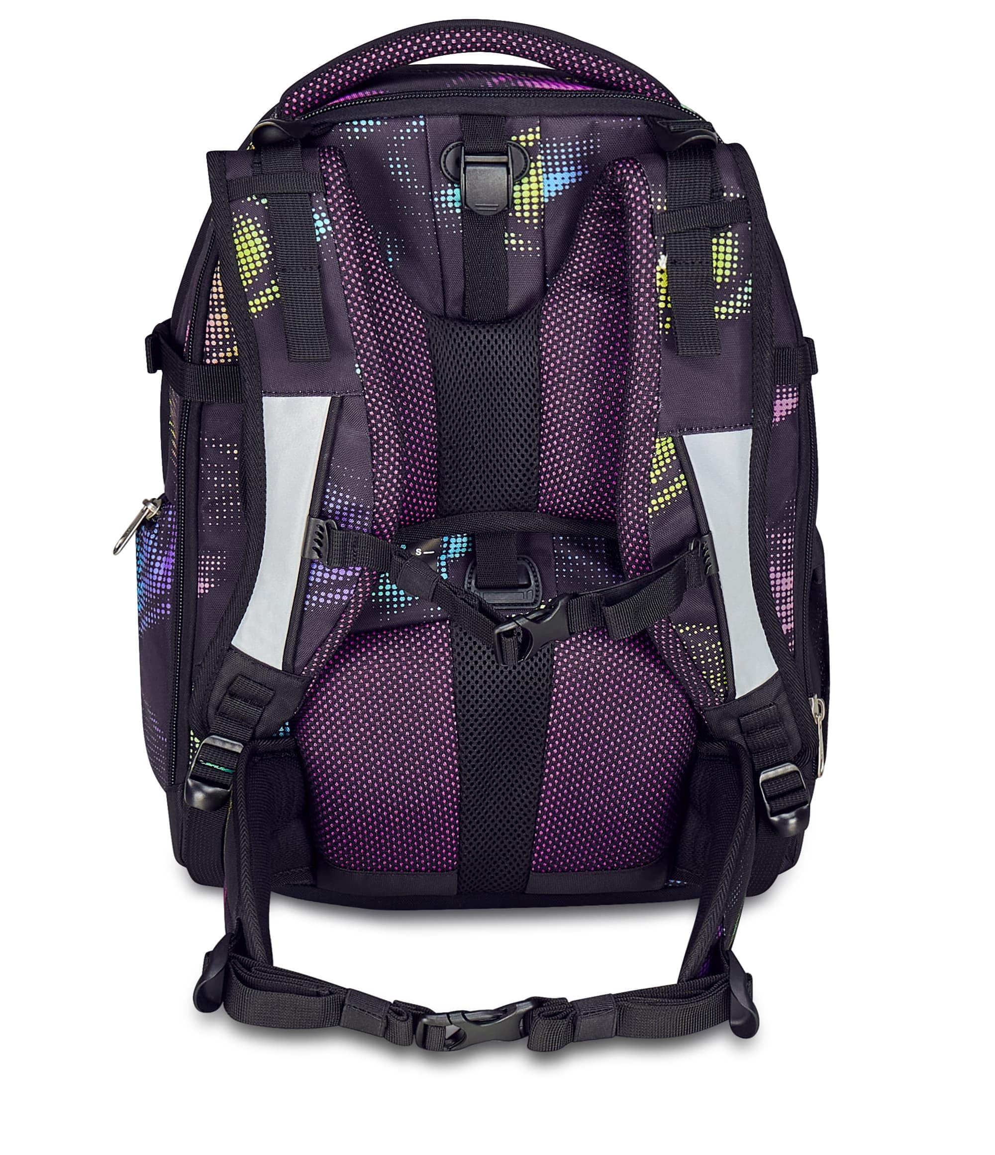 Seven Zaino Scuola Ergonomico Updown Twice, Nero Fucsia, Con Schienale e Spallacci Regolabili, Organizzazione Interna, Tasca Borraccia, 27 L, Zaino Scuola Elementare e Media, Bambina