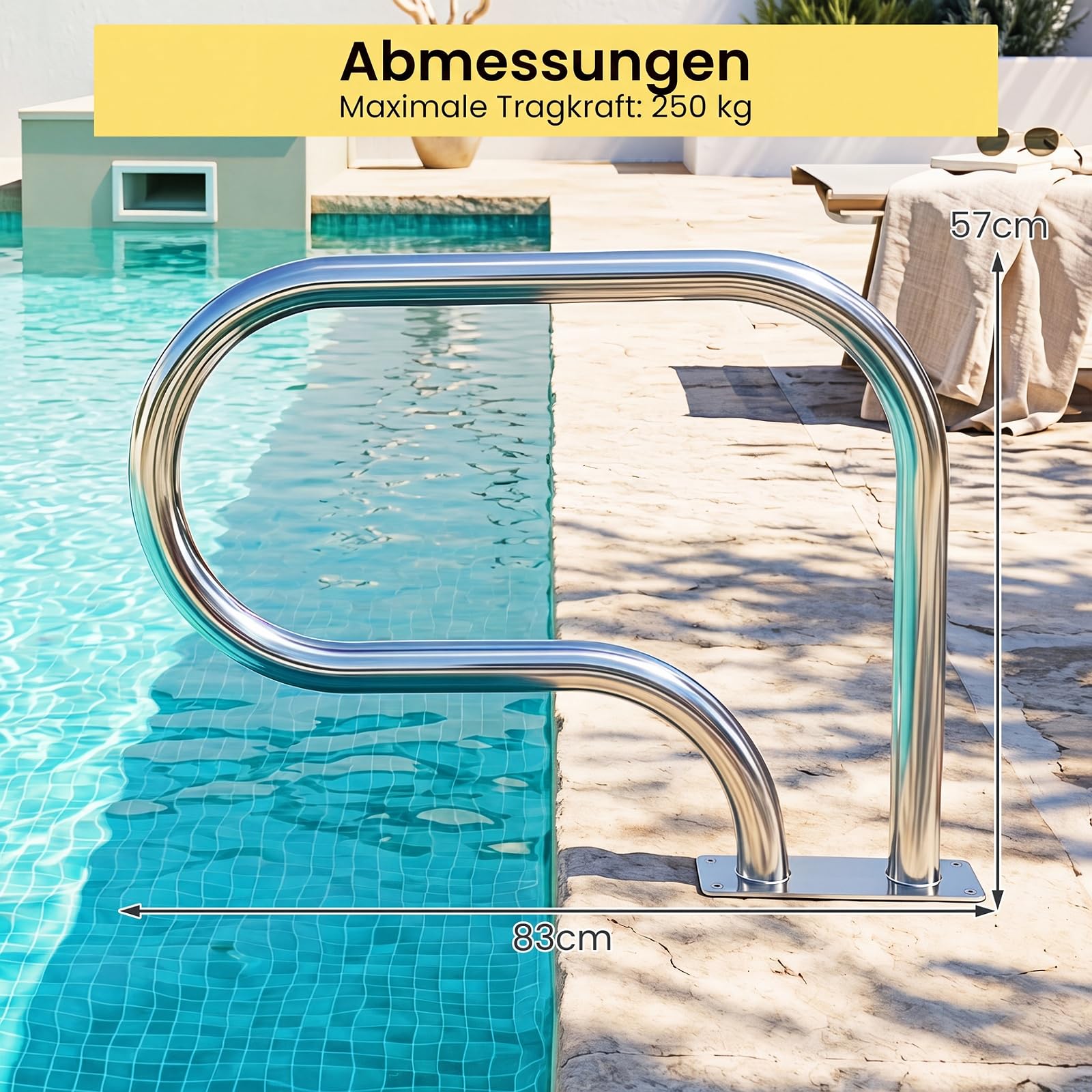 COSTWAY Pool Handlauf, Einstiegshilfe 304 Edelstahl, Schwimmbad Haltegriff, 250 kg Tragfähigkeit, Griffbogen für Schwimmbäder, Spa, Wasserpark, 82,5 x 57 cm