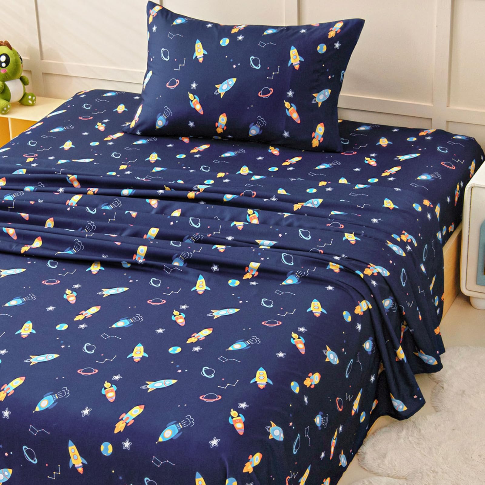 Twin Bed Sheets Set for Boys 3-Piece Bed Sheet Set for Toddler Soft Brushed Microfiber Bedding Deep Pocket