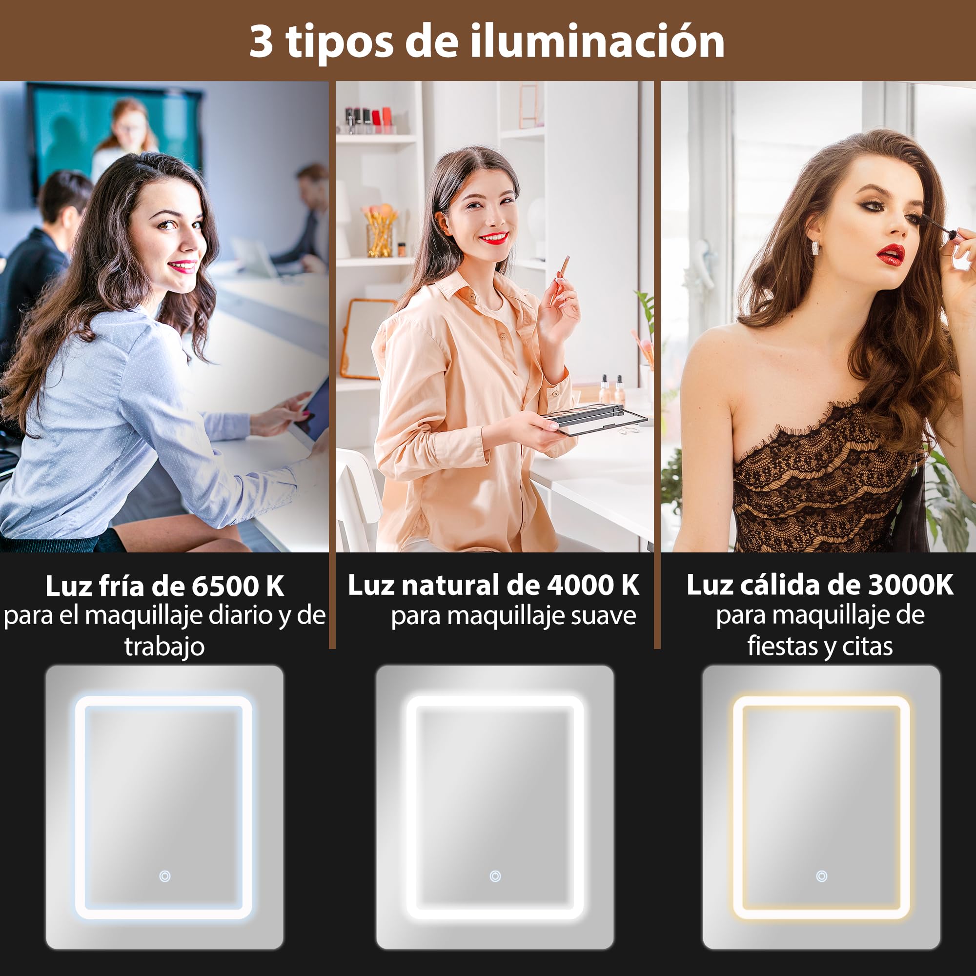 HOMCOM Tocador de Maquillaje con Luces LED de Color Ajustable en 3 Tonos y Espejo Tocador Pequeño Moderno con Lateral Abatible Cajón Compartimentos Abiertos para Espacios Pequeños Blanco