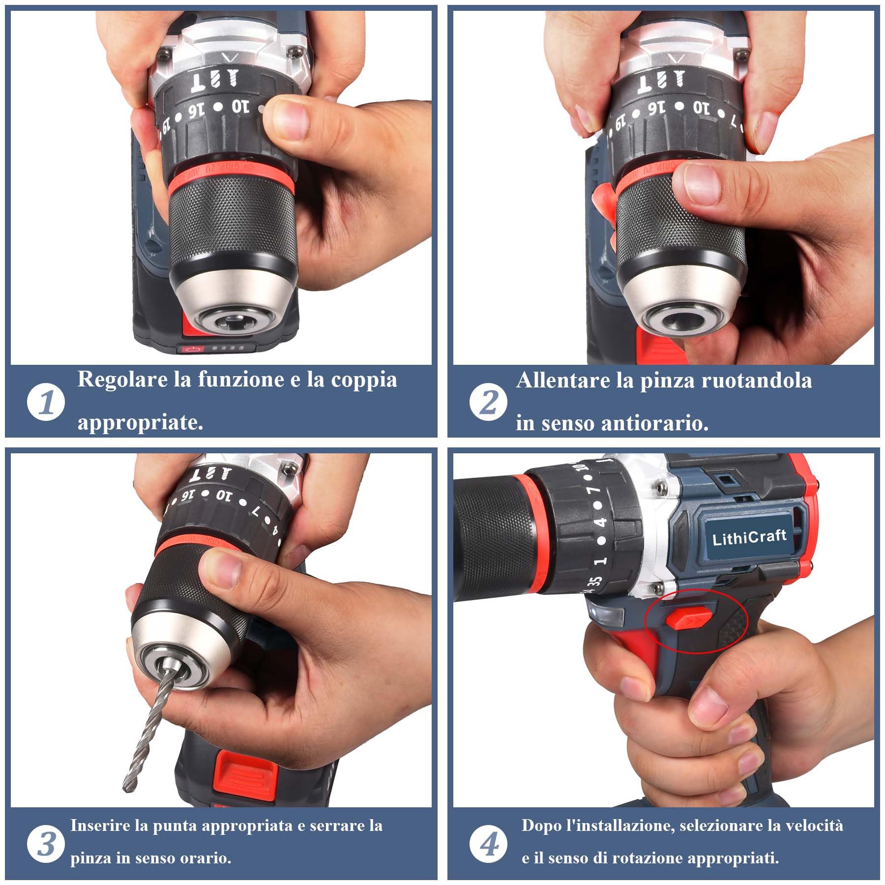 Trapano Avvitatore a Percussione Batteria 21V Motore Brushless, 55Nm, Mandrino in Metallo 13mm, 2 Batterie 2.0Ah, 35+3 Posizioni di Coppia, con Valigetta & 24 Accessori Professionali