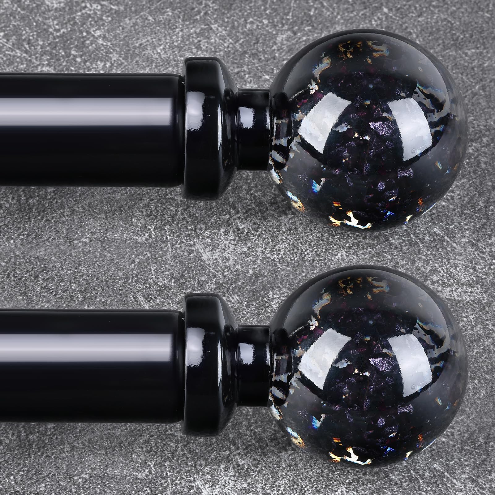 2 Pack Black Curtain Rods for Windows 28 to 48 Inch, 1'' Heavy Duty Adjustable Drapery Rod with Unique Crystal Ball Finials, Modern Decorative Curtain Rod,Size; 30-60''
