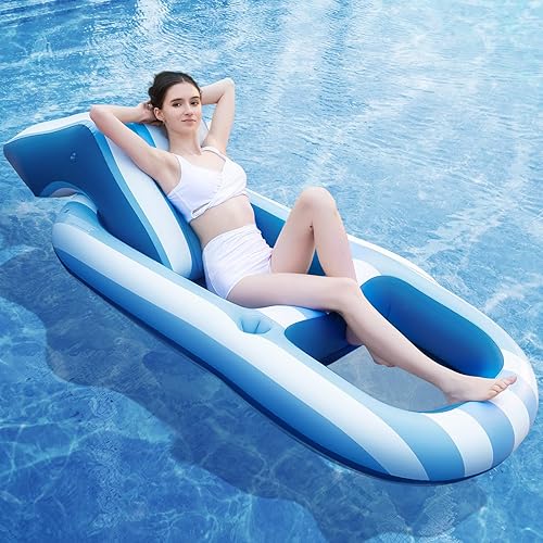 Miniatura 1 de SKBANRU Pool Floats Adult Size, Inflatable Rafts Water Lounger with Headrest and Cup Holder