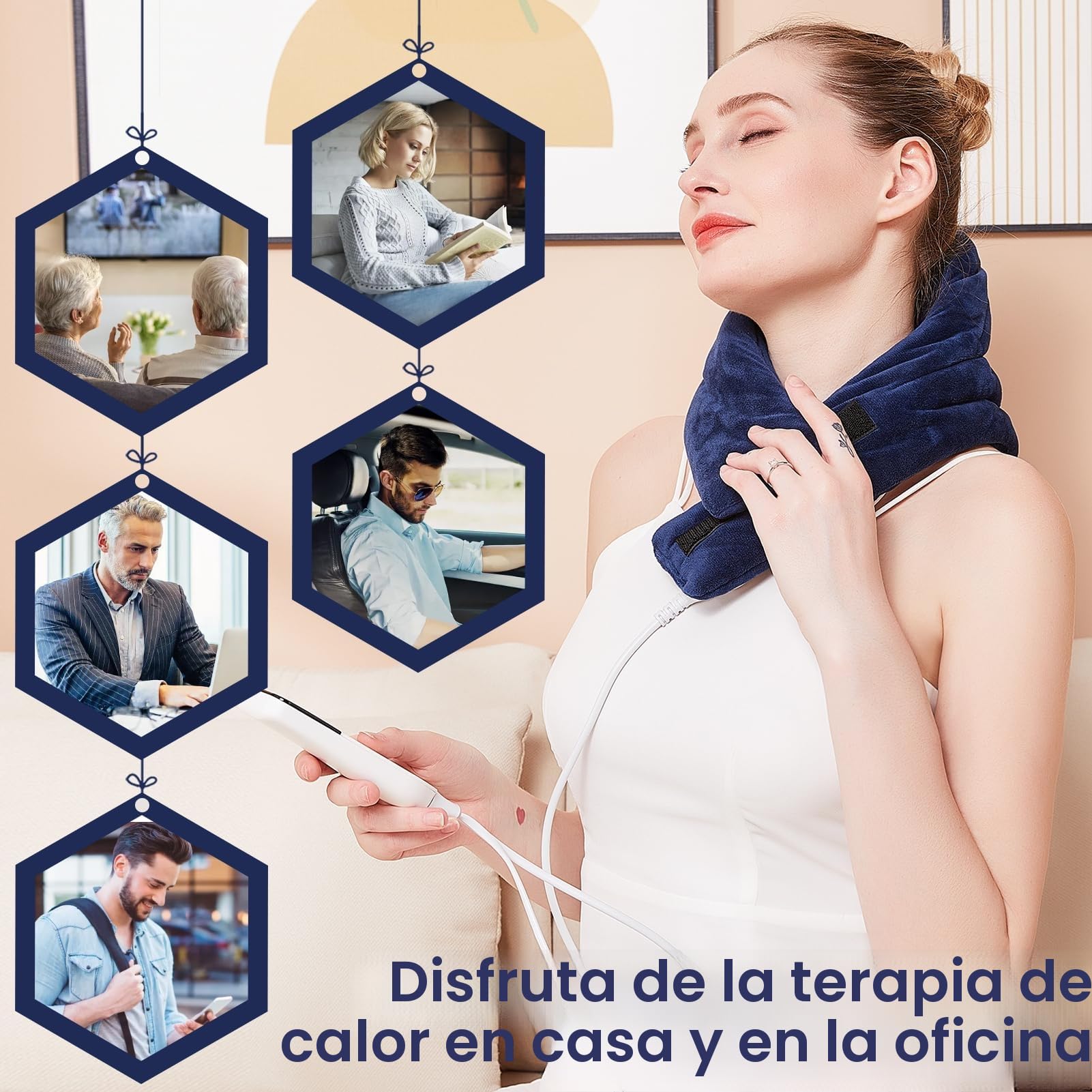 JOBYNA Almohadilla Térmica Eléctrica para Cuello, Almohadilla de Terapia para Cervicales para Aliviar el Dolor, Calentamiento Rápido de 5s, 30-70 ℃ Ajustable y Apagado Automático (74 * 19cm)