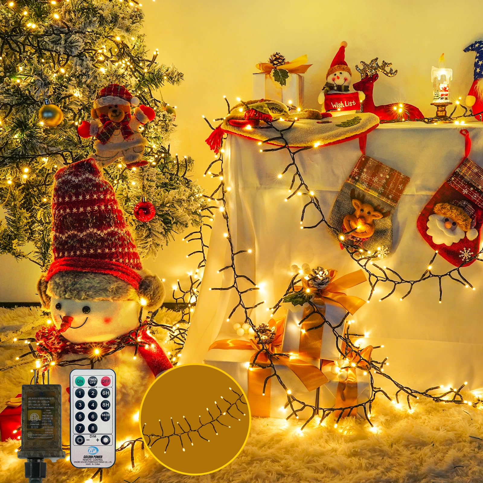 BHCLIGHT 50FT 1000LED Cluster Christmas Lights with Remote, Warm White