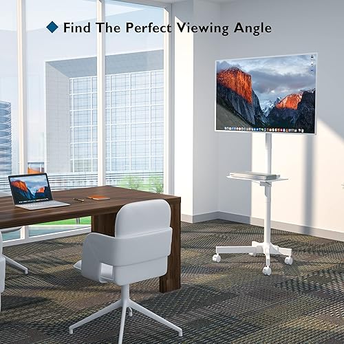 Miniatura 9 de Carrito móvil con ruedas para TV de 23 a 60 pulgadas, con pantalla plana y curvada LED, con ruedas de bloqueo, soporta hasta 55 libras, soporte