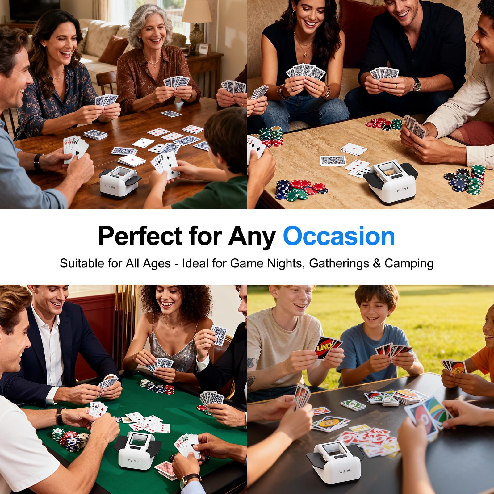 Automatic Card Shuffler|1-2 Deck Electric Card Shuffle Machine|Portable Rechargeable Batteries of Poker,Blackjack,Uno,Skip-Bo,Phase 10 More Playing Shuffler for Home Game,Travel