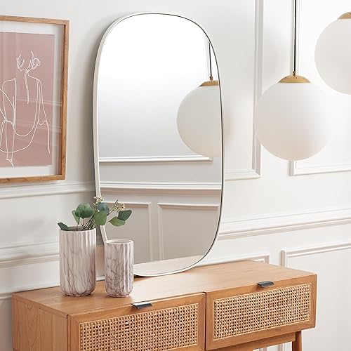 Safavieh Home Collection Varia - Espejo de pared ovalado decorativo para dormitorio, sala de estar, baño, entrada, 23 x 37 pulgadas, color blanco