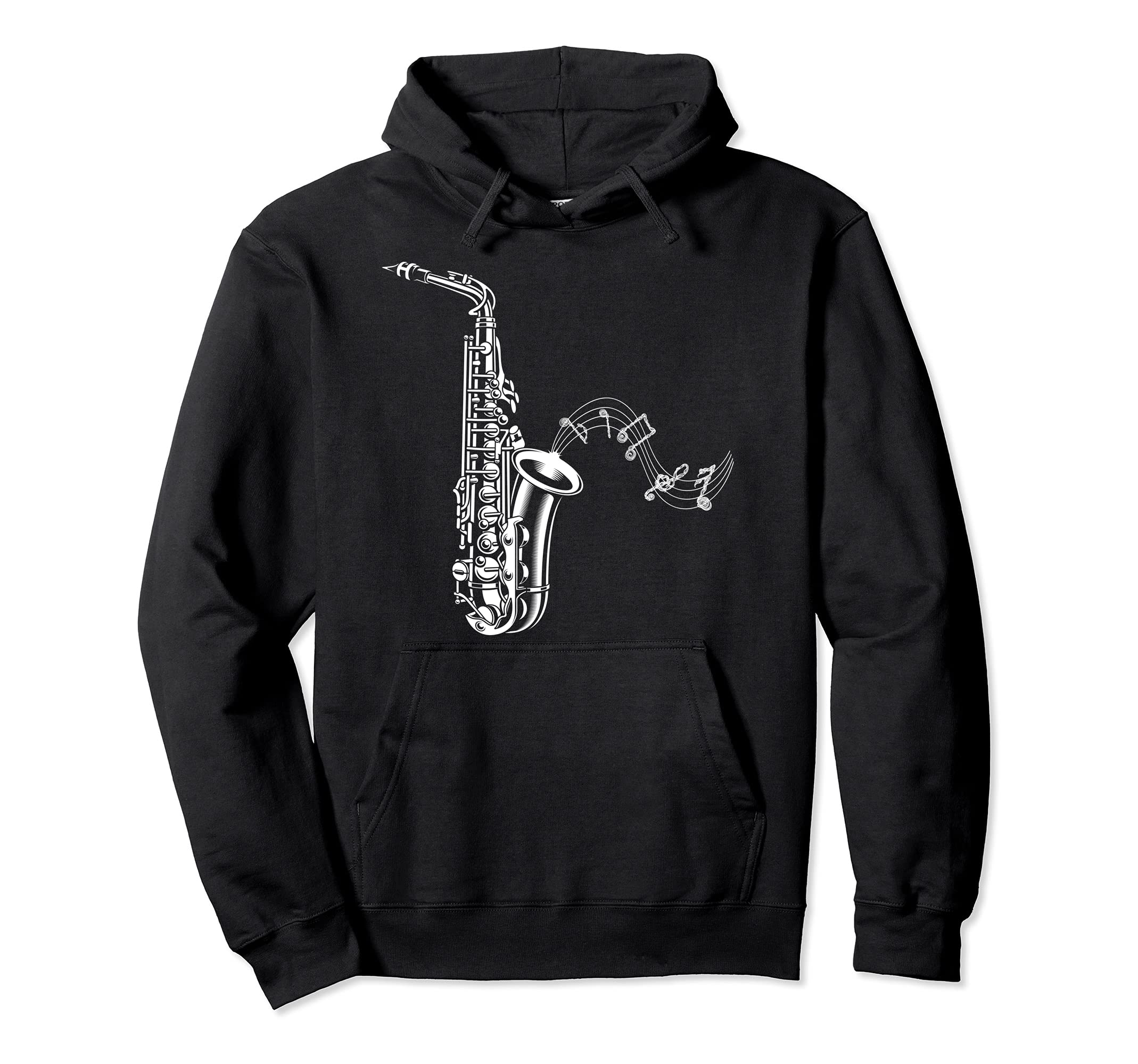 Saxophonist Jazz Musician Music Notes Sax Saxophone Pullover Hoodie, Black