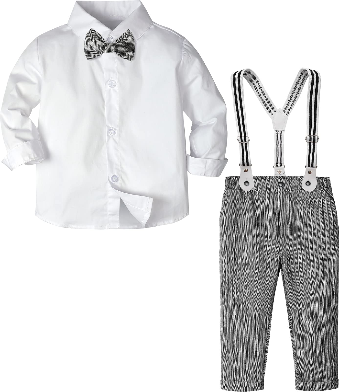 A&J DESIGN Ensemble 3 pièces pour bébé - Chemise de costume, bretelles et pantalon - Blanc et gris - 3-4 ans - Blanc et gris - 3-4 ans - Blanc/gris - 3-4 ans, blanc/gris, 3-4 ans