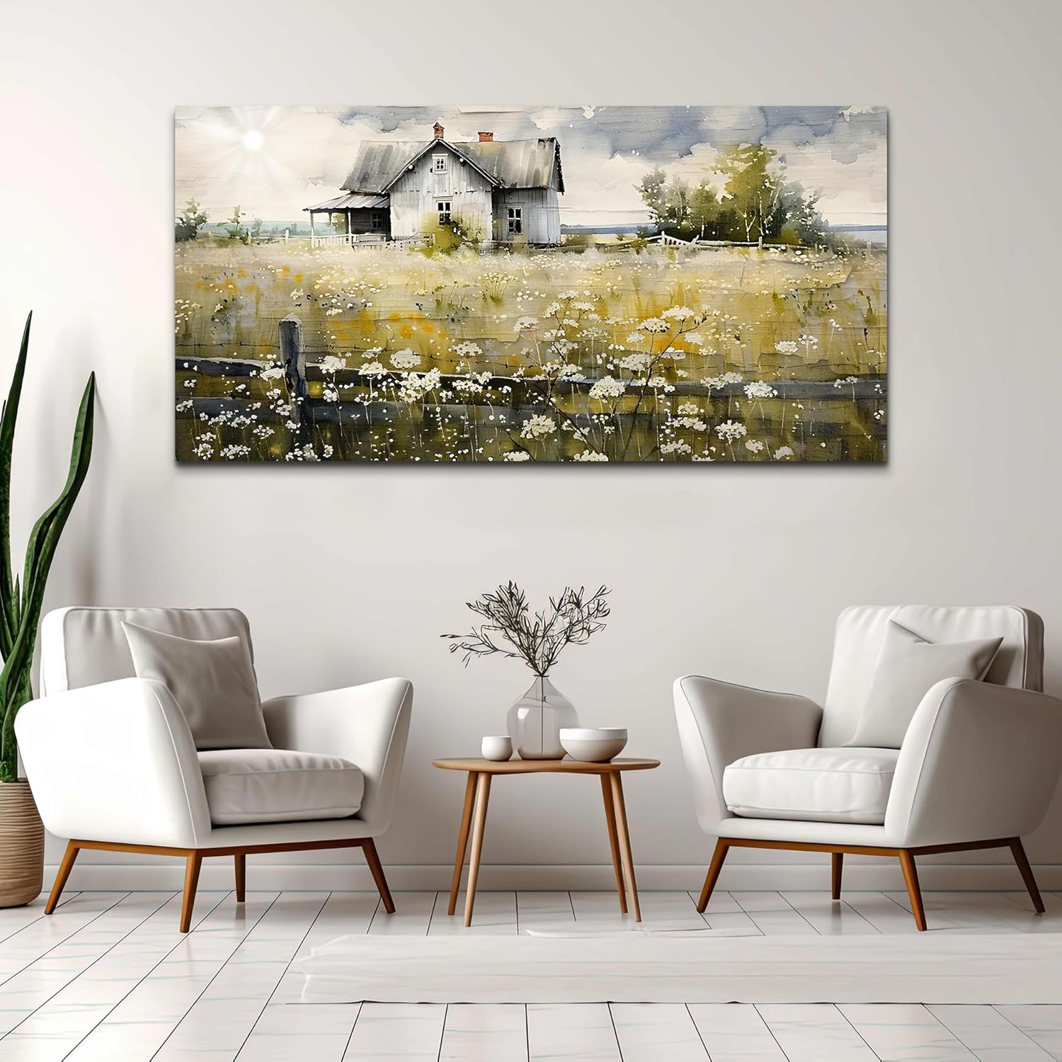 FUHAIHUA Large Modern Wall Decor For Living Room Canvas Wall Art For Office Bedroom Wall Decorations Art Watercolor Paintings Rural Landscape Pictures Mural Artwork Farmhouse Home Decor 24x48 In