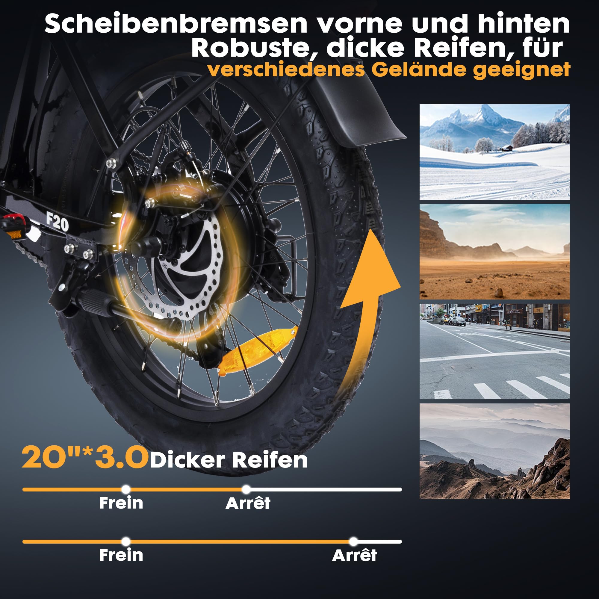 Bodywel F20 E Bike Herren Damen, 20x3.0“ E Fatbike Tiefeinsteiger Elektrofahrrad City Mountain,70-80km Reichweite, 48V 15Ah Akuu, 250W Heckmotor, 4,5“ LED Display, 7-Gang-Getriebe, Federgabel