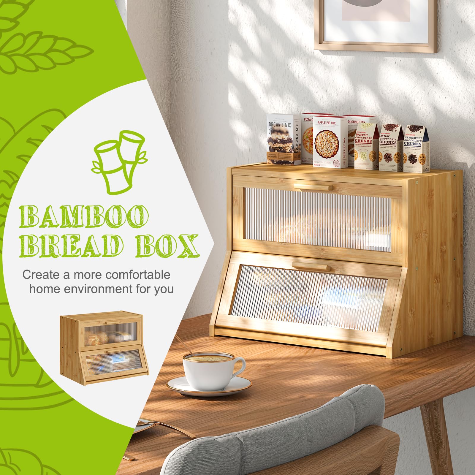 BREAD BIN 2個 Bamboo Double Layer Bread Box - 14.2